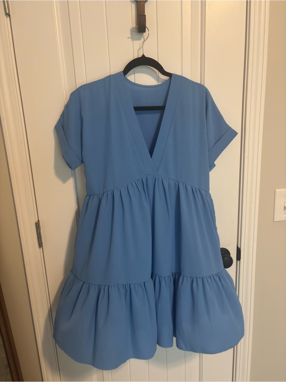SHEIN Light Blue V-Neck Tiered Casual Dress